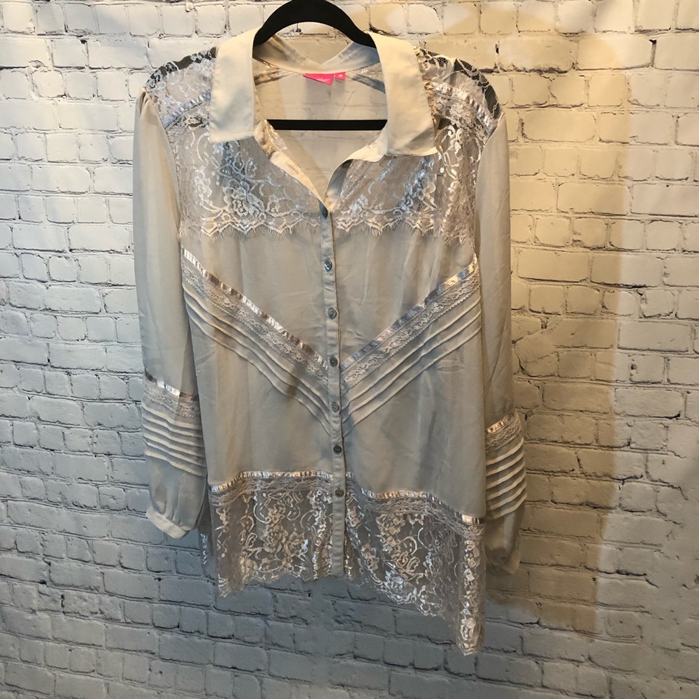 Grey sheer lace blouse